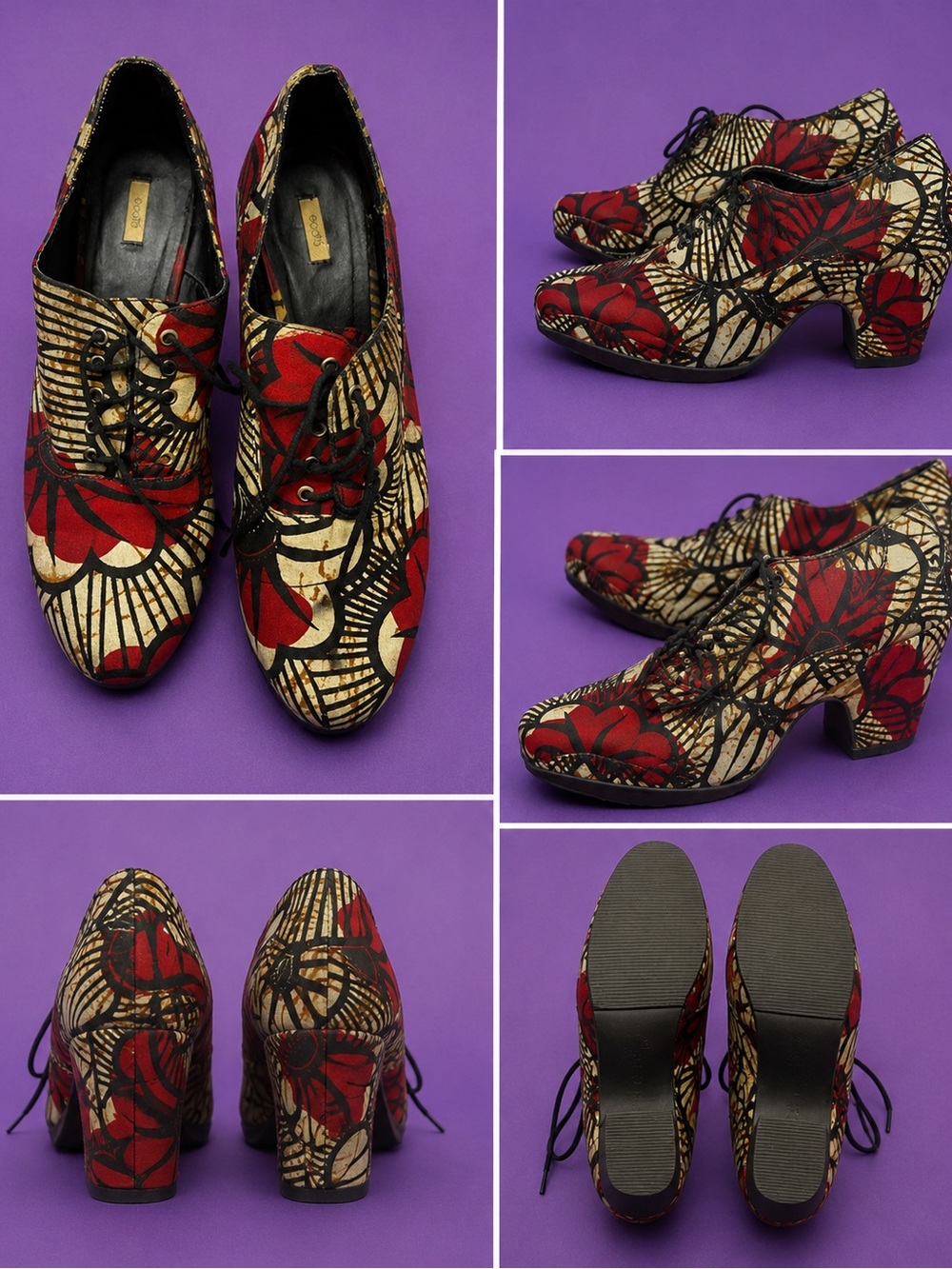 Ecote African Print SIZE 10 Lace-Up Platform Heels Retro Statement Shoes
